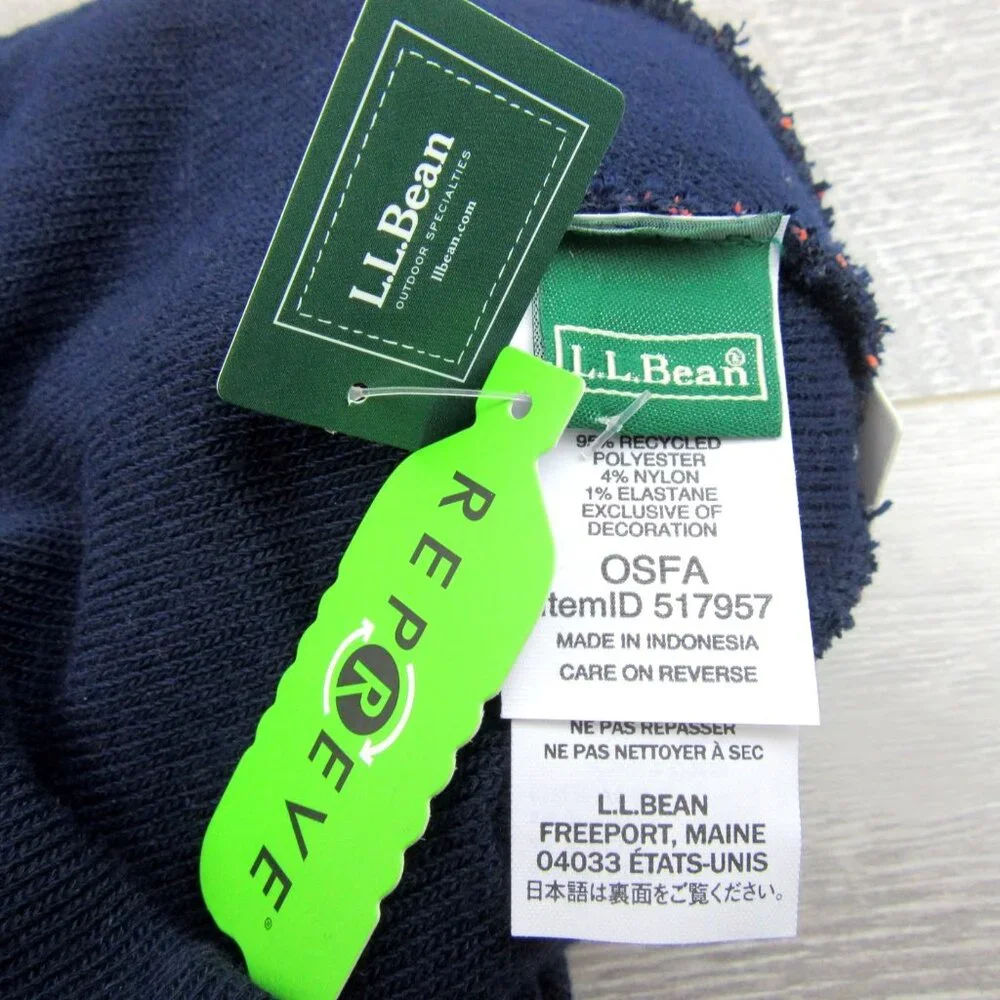 L.L. Bean Pom Beanie Cap Unisex One Size Fit Navy Multi NEW - Picture 7 of 9